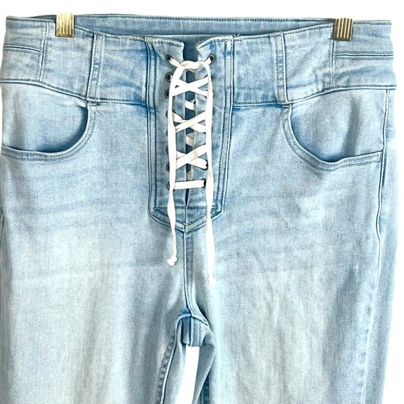 We The Free CRVY Lovers Knot Light Denim Lace-Up Jeans 28 Skinny High-Waisted - Picture 3 of 9